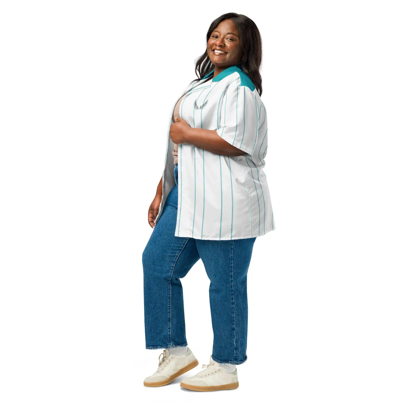 Leaf Emblem Shirt - Moisture Wicking Cool Blue Stripes - DipaliZ