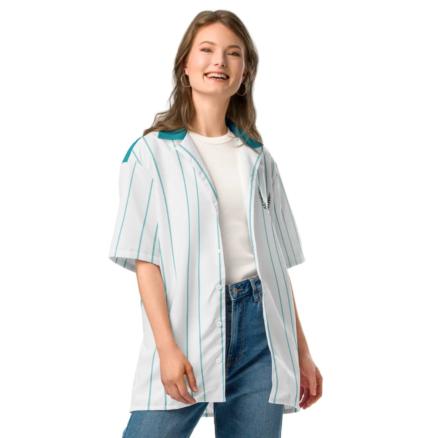Leaf Emblem Shirt - Moisture Wicking Cool Blue Stripes - DipaliZ