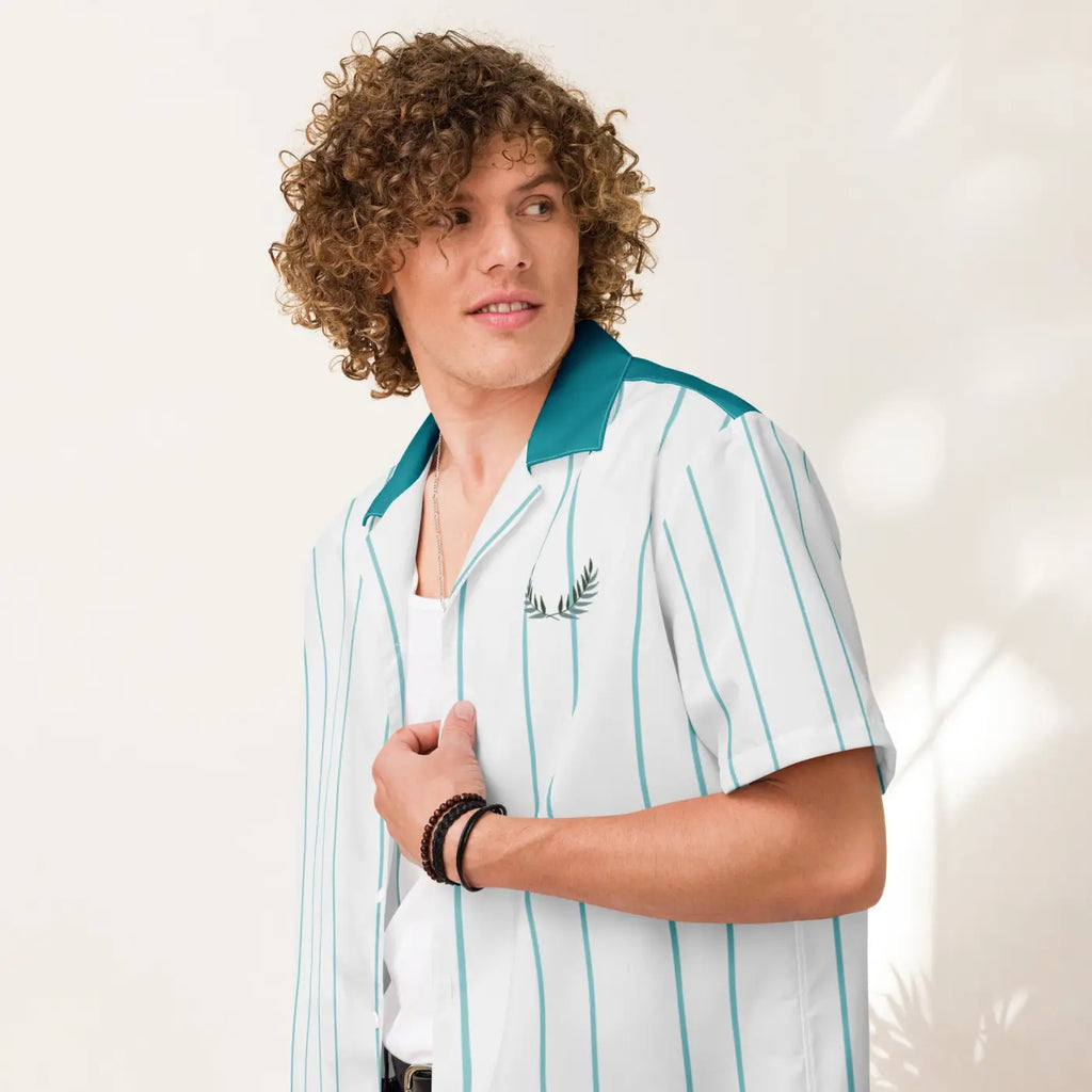 Leaf Emblem Shirt - Moisture Wicking Cool Blue Stripes - DipaliZ