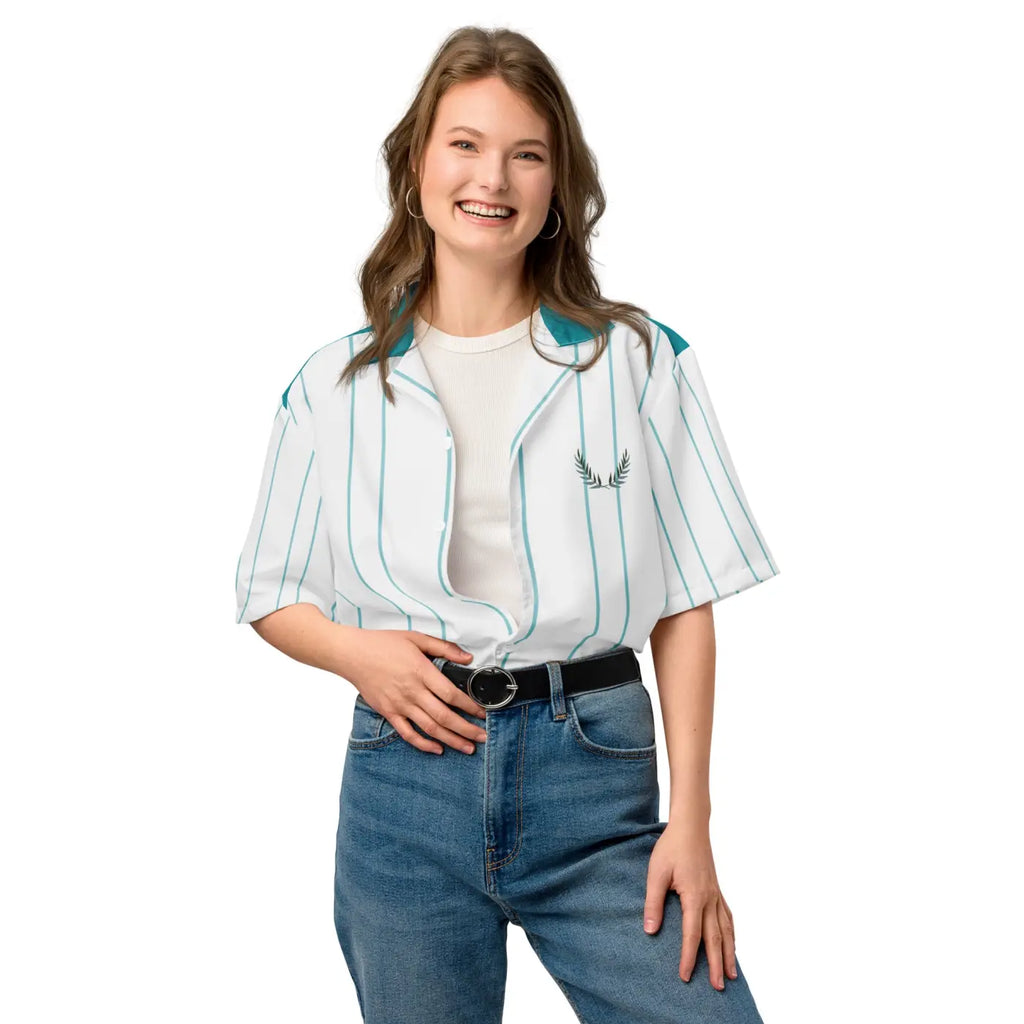 Leaf Emblem Shirt - Moisture Wicking Cool Blue Stripes - DipaliZ
