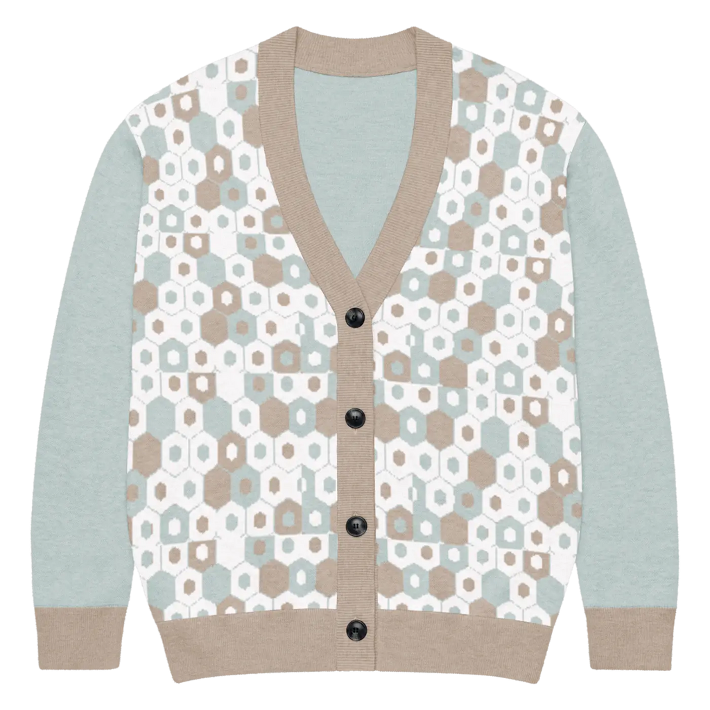 Geometric Print Cardigan - Taupe Nature-Inspired Style - DipaliZ