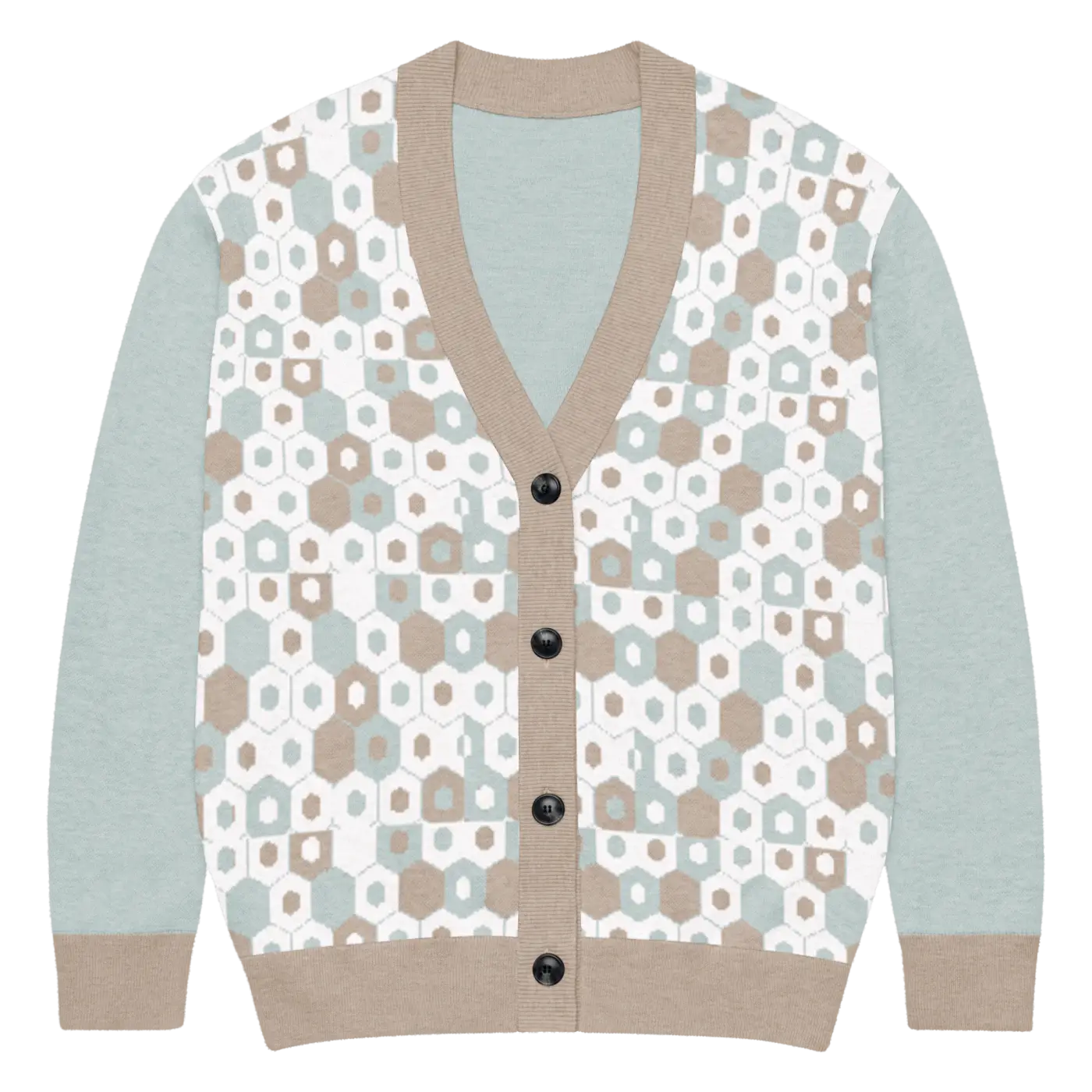 Geometric Print Cardigan - Taupe Nature-Inspired Style - DipaliZ