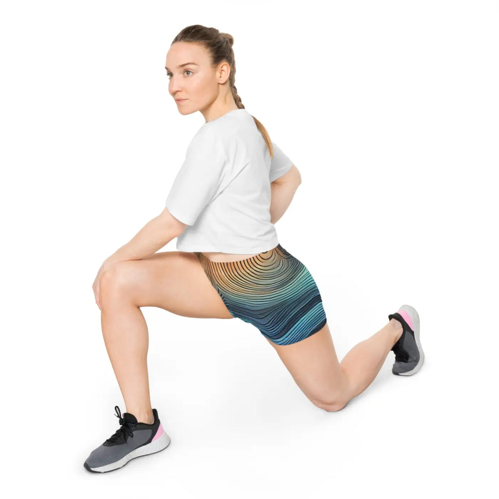 Blue Wavy Stripes Women's Shorts - Moisture-Wicking Fabric - DipaliZ