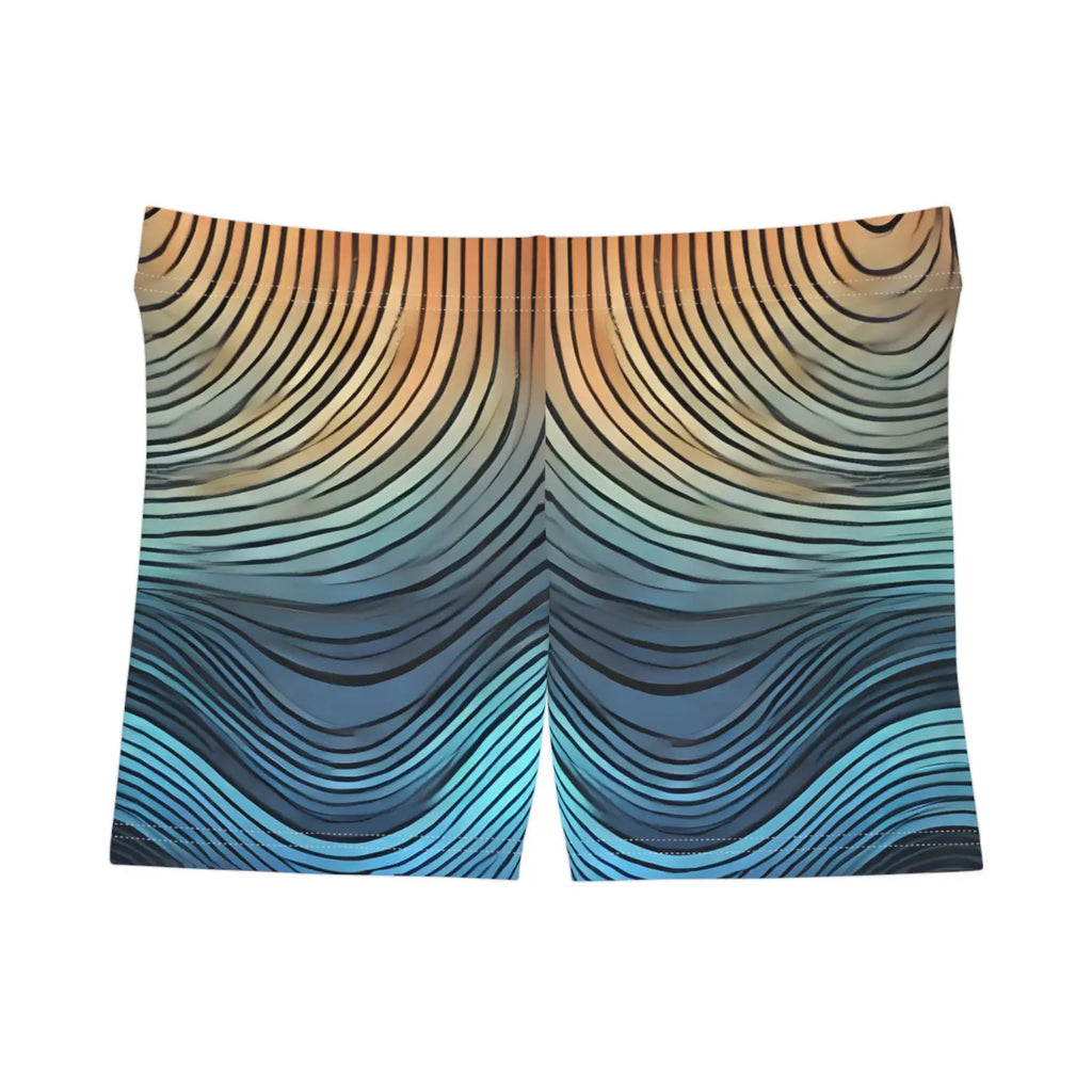 Blue Wavy Stripes Women's Shorts - Moisture-Wicking Fabric - DipaliZ