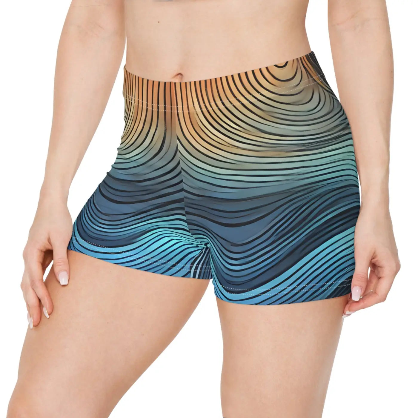 Blue Wavy Stripes Women's Shorts - Moisture-Wicking Fabric - DipaliZ