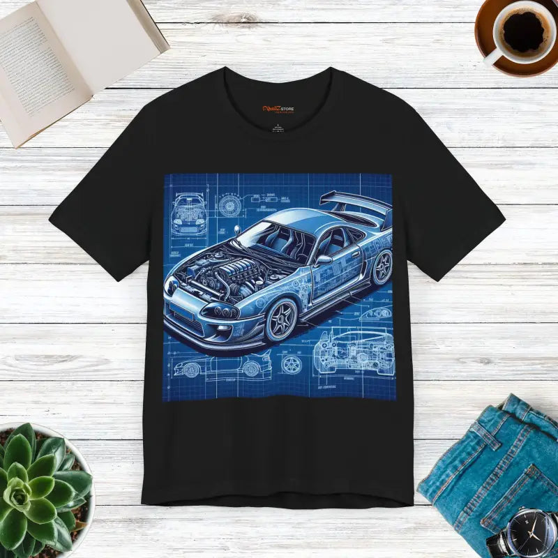 Unisex Jersey Short Sleeve Tee - Car Blueprint Design - DipaliZ