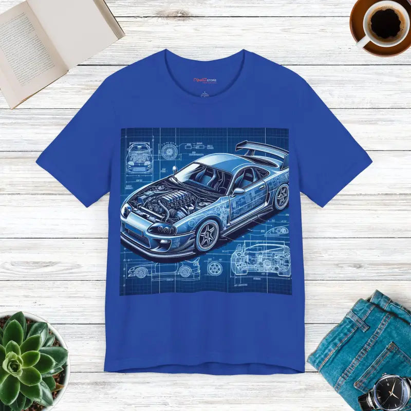 Unisex Jersey Short Sleeve Tee - Car Blueprint Design - DipaliZ