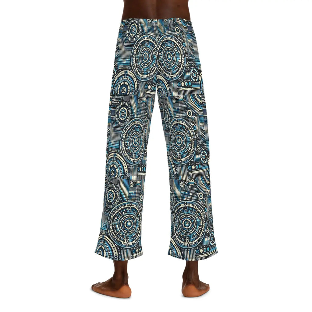 Geometrical Pajama Pants - Bluish Polyester Jersey Knit - DipaliZ