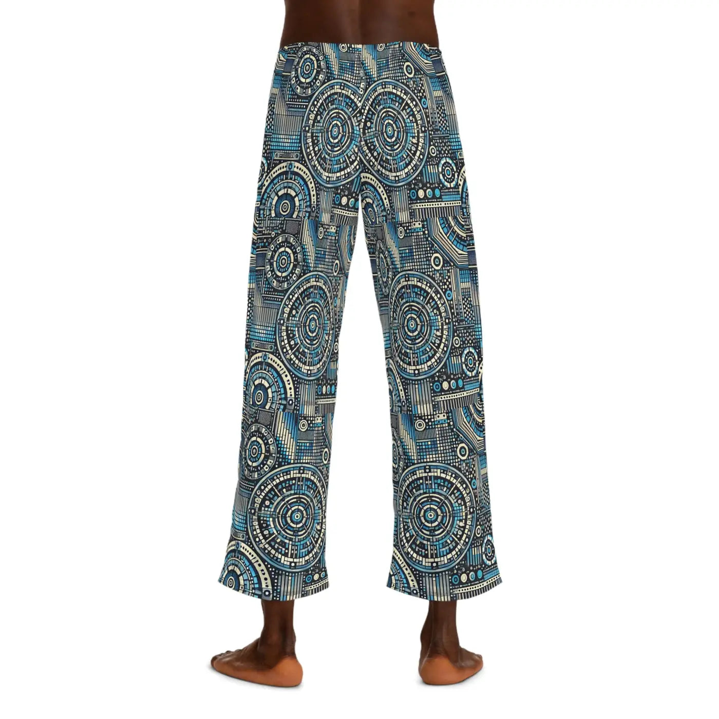 Geometrical Pajama Pants - Bluish Polyester Jersey Knit - DipaliZ