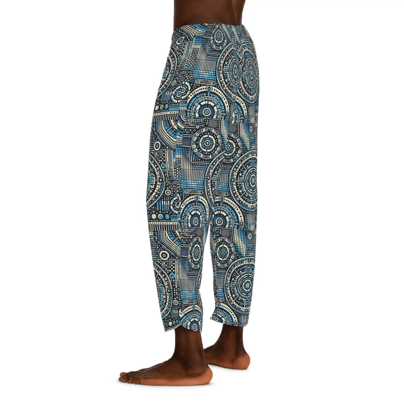 Geometrical Pajama Pants - Bluish Polyester Jersey Knit - DipaliZ