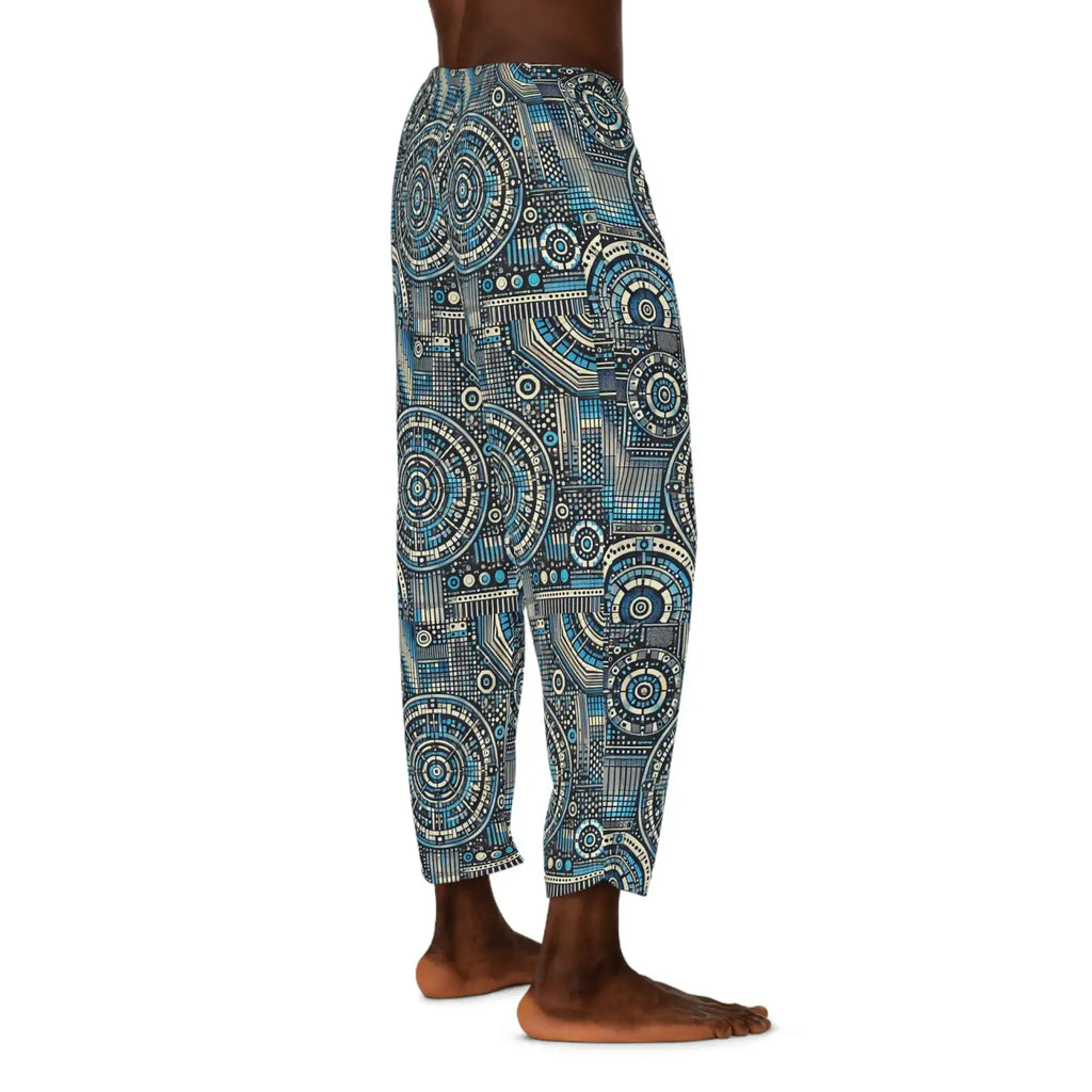 Geometrical Pajama Pants - Bluish Polyester Jersey Knit - DipaliZ