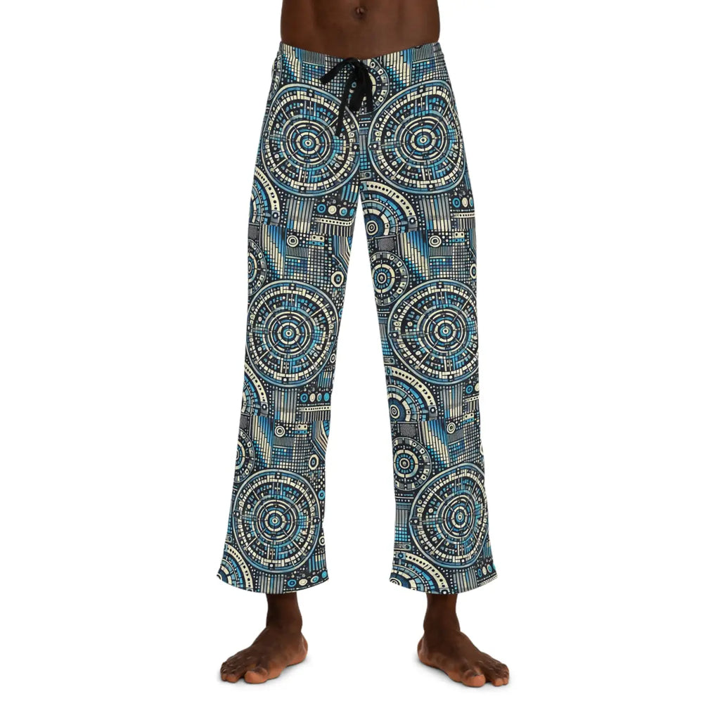 Geometrical Pajama Pants - Bluish Polyester Jersey Knit - DipaliZ