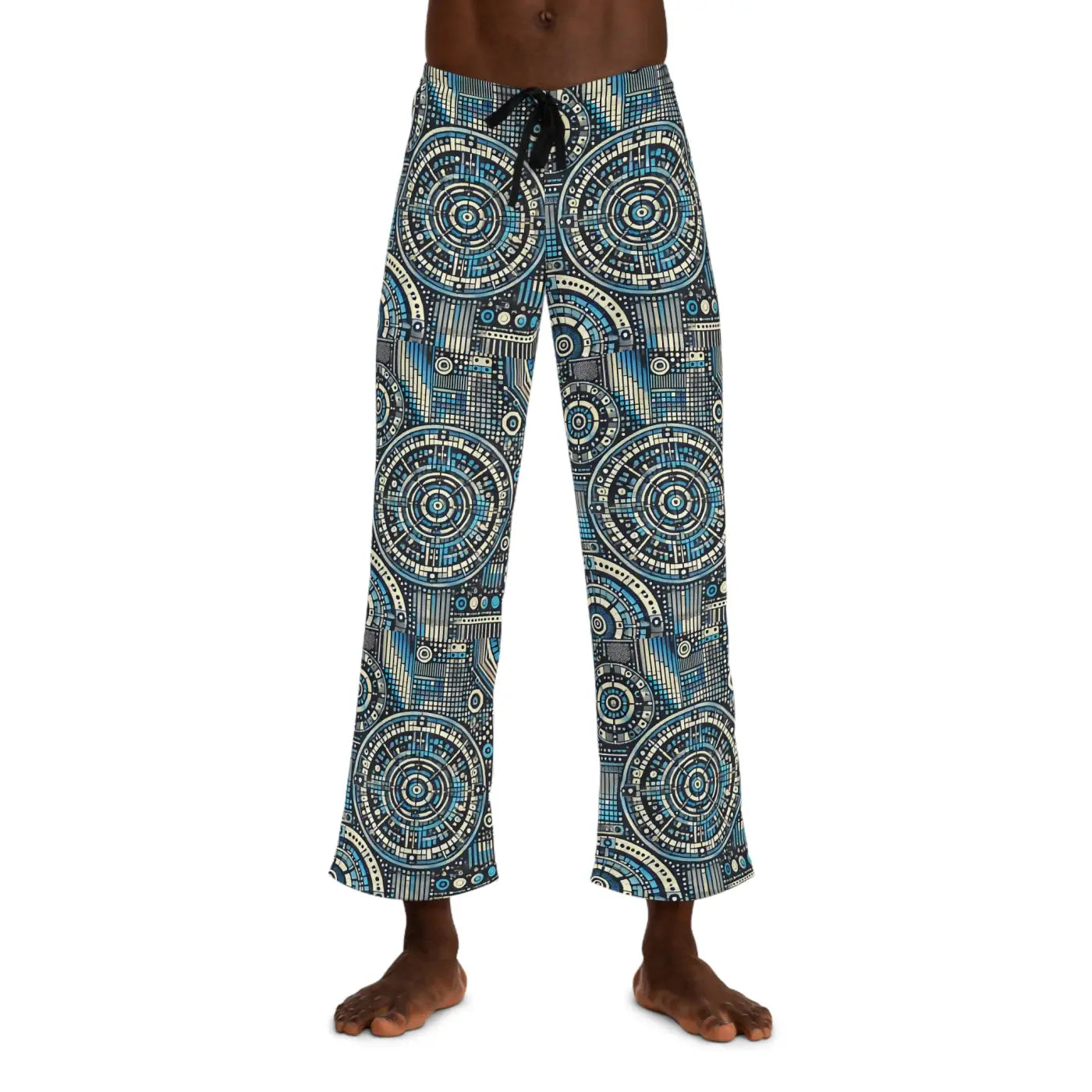 Geometrical Pajama Pants - Bluish Polyester Jersey Knit - DipaliZ
