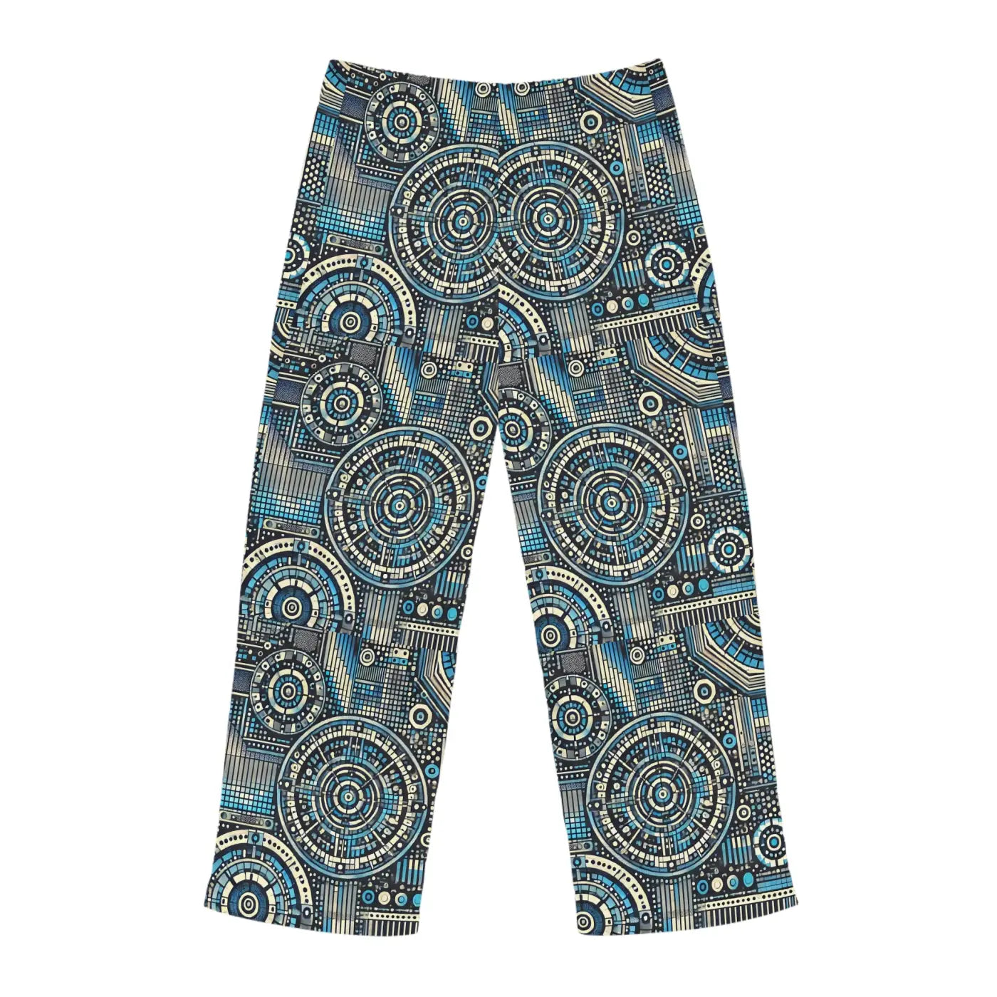 Geometrical Pajama Pants - Bluish Polyester Jersey Knit - DipaliZ