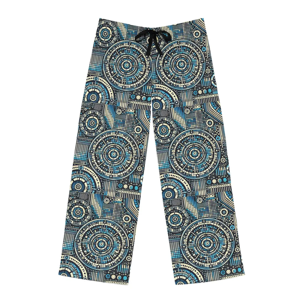 Geometrical Pajama Pants - Bluish Polyester Jersey Knit - DipaliZ