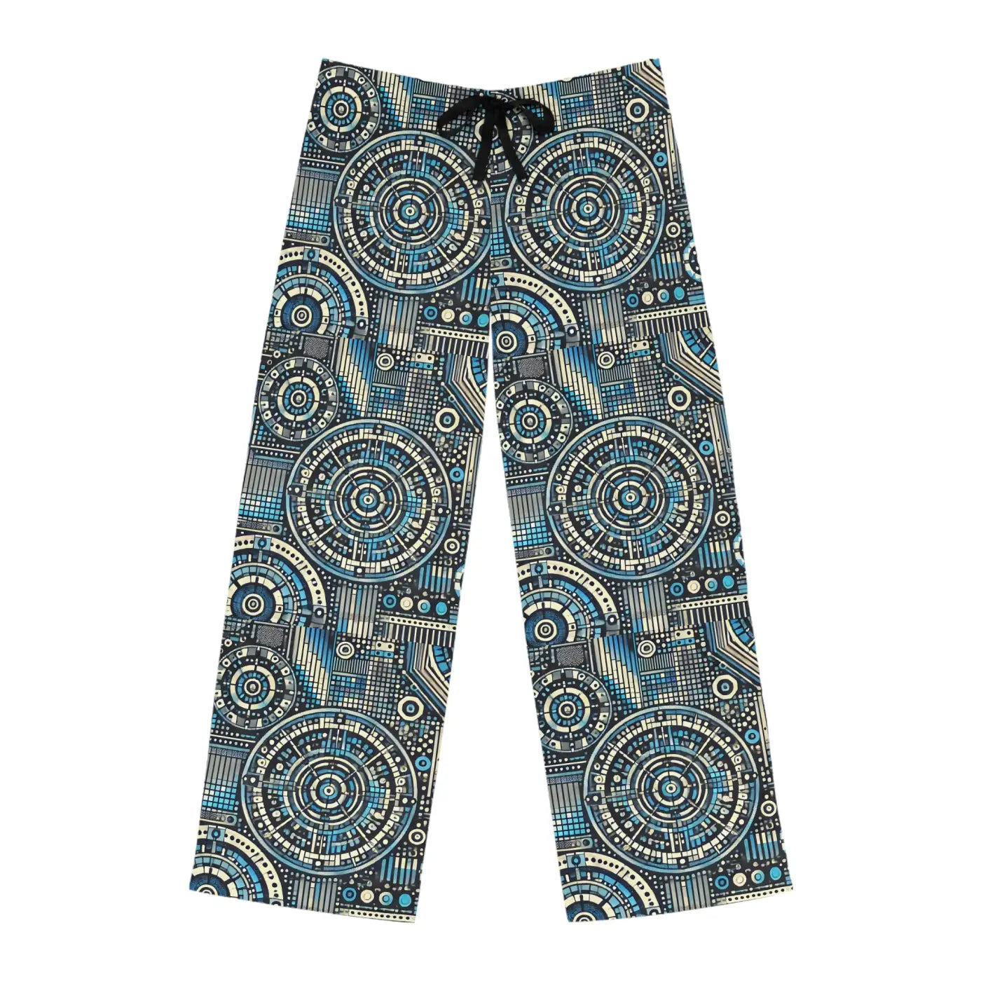 Geometrical Pajama Pants - Bluish Polyester Jersey Knit - DipaliZ
