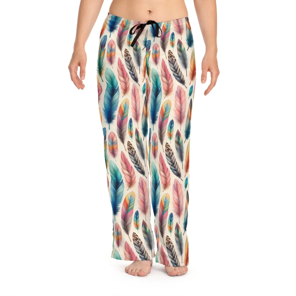 Stylish Cozy Women's Pajama Pants - Bohemian Feather Print - DipaliZ