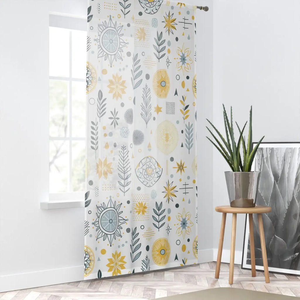 Bohemian Floral Window Curtain - Plant Pattern Design - DipaliZ