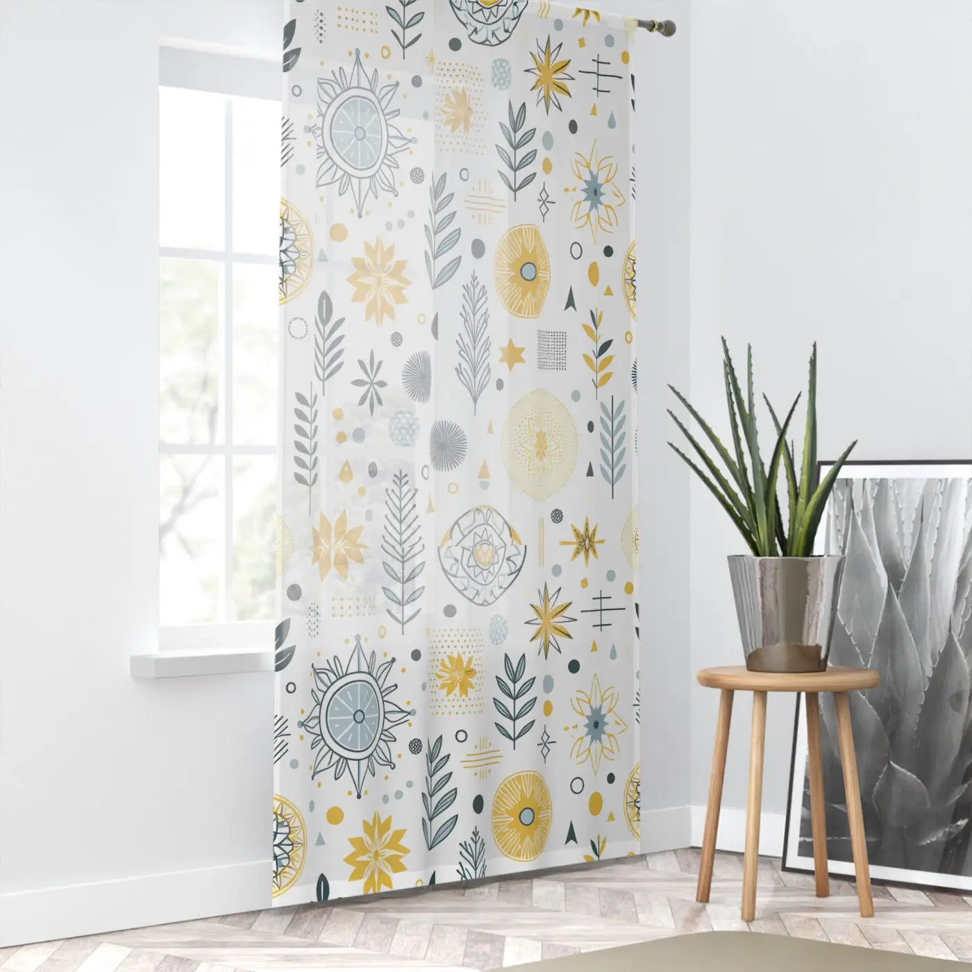 Bohemian Floral Window Curtain - Plant Pattern Design - DipaliZ