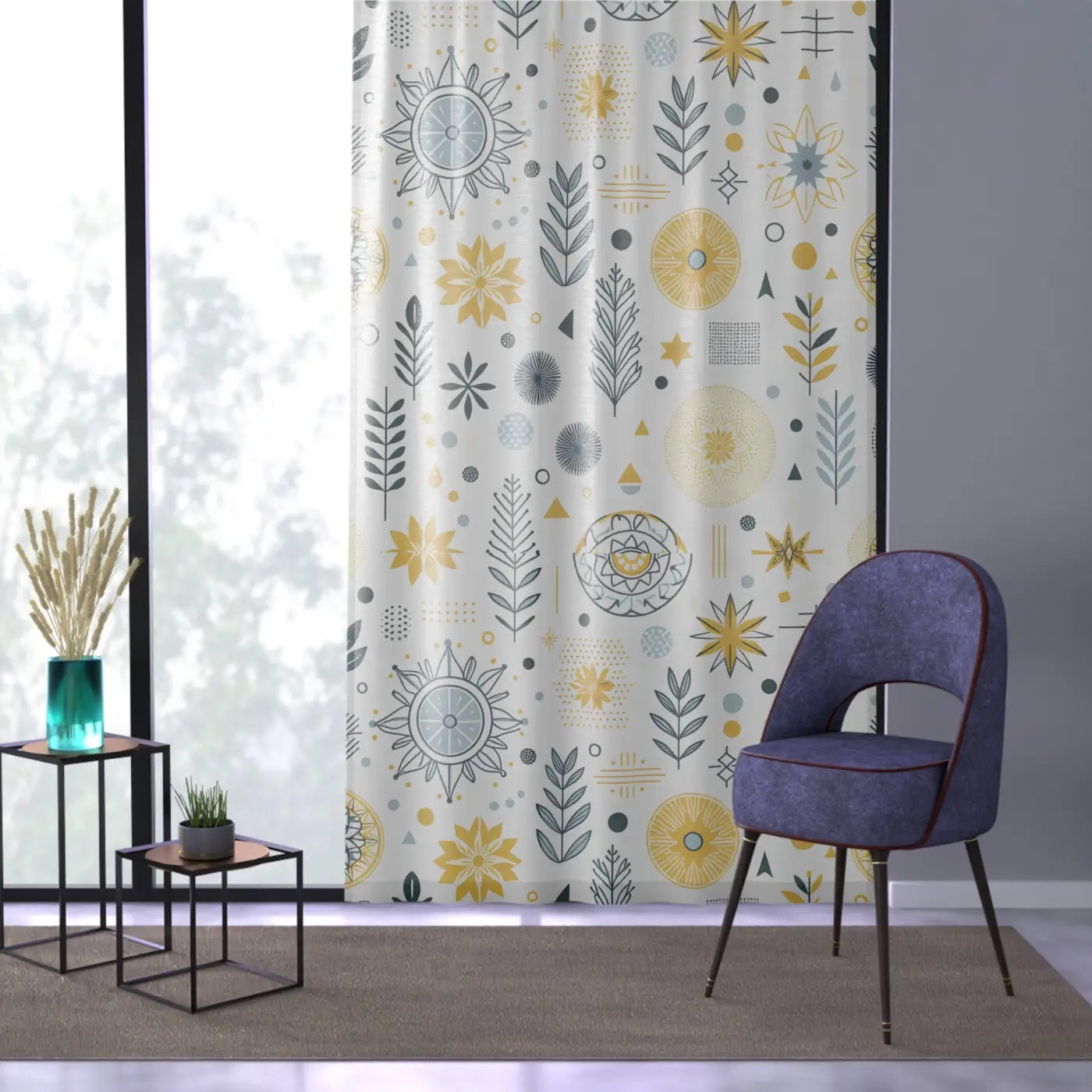 Bohemian Floral Window Curtain - Plant Pattern Design - DipaliZ