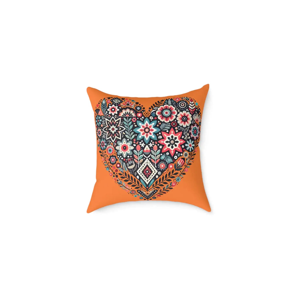 Vibrant Pillow Decor - Boho Heart Square Poly Canvas - DipaliZ