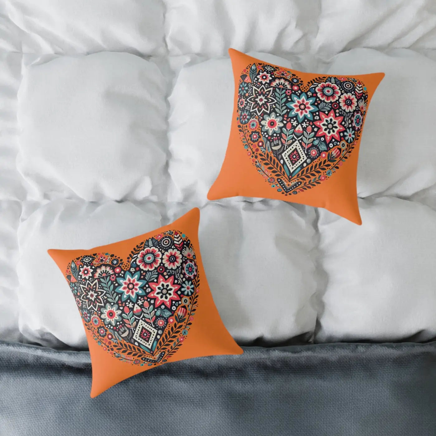 Vibrant Pillow Decor - Boho Heart Square Poly Canvas - DipaliZ
