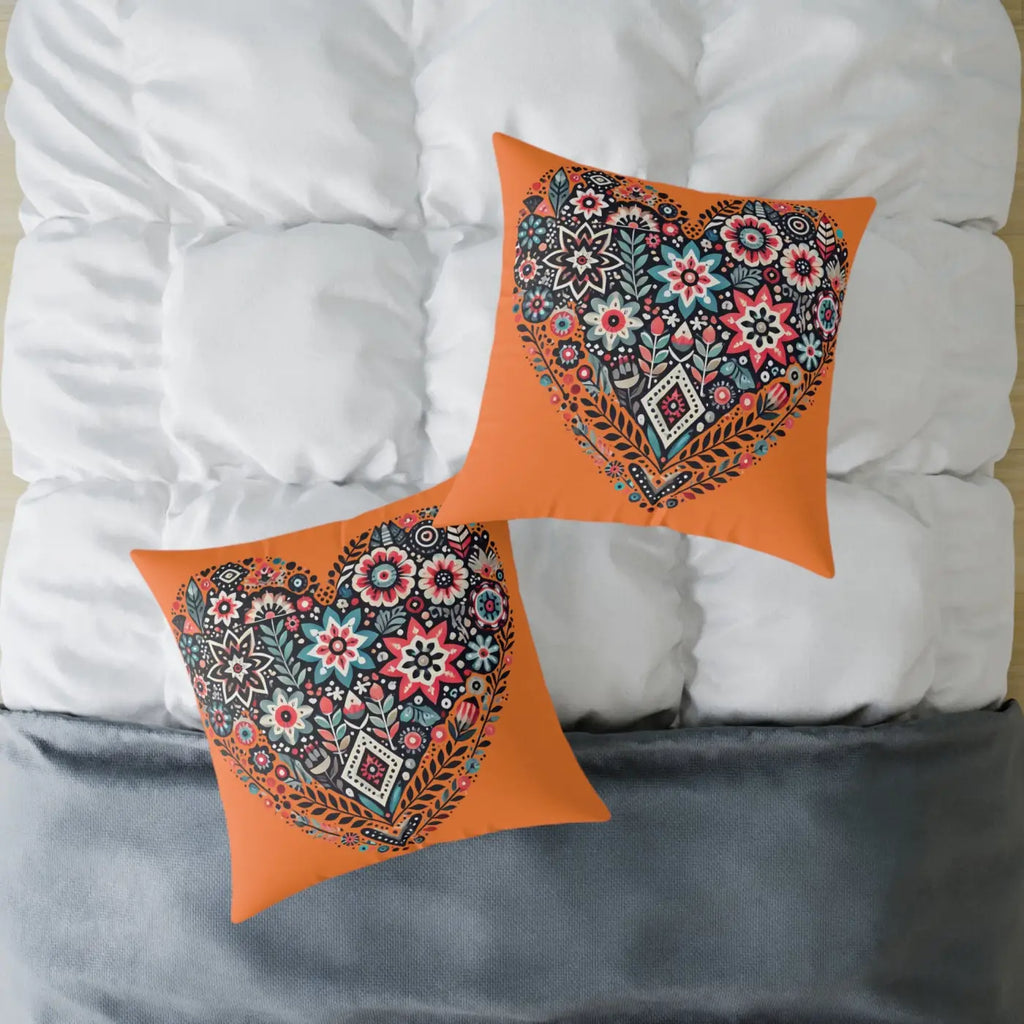 Vibrant Pillow Decor - Boho Heart Square Poly Canvas - DipaliZ