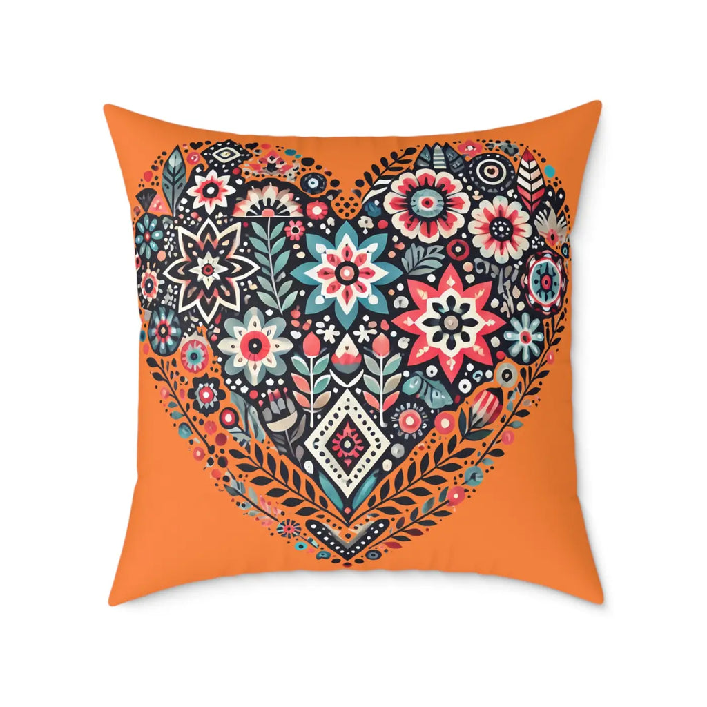 Vibrant Pillow Decor - Boho Heart Square Poly Canvas - DipaliZ
