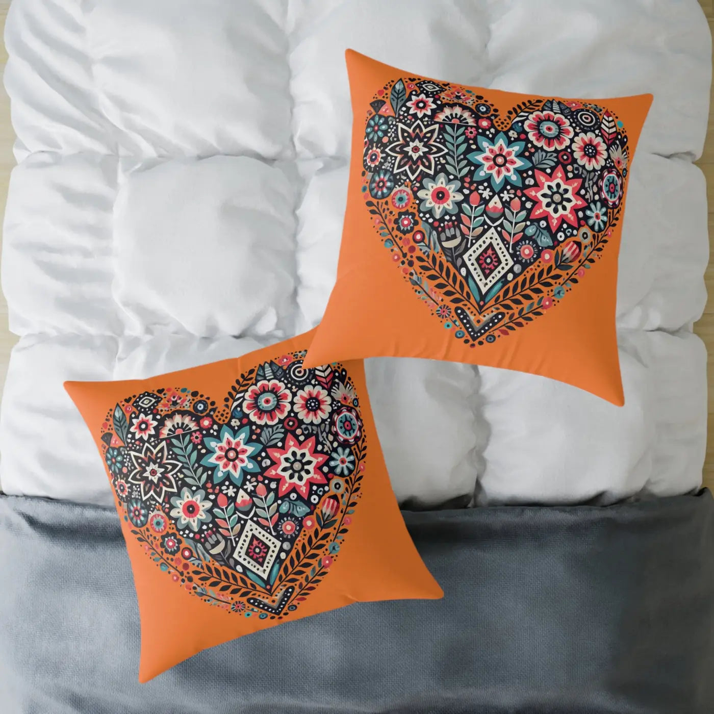 Vibrant Pillow Decor - Boho Heart Square Poly Canvas - DipaliZ
