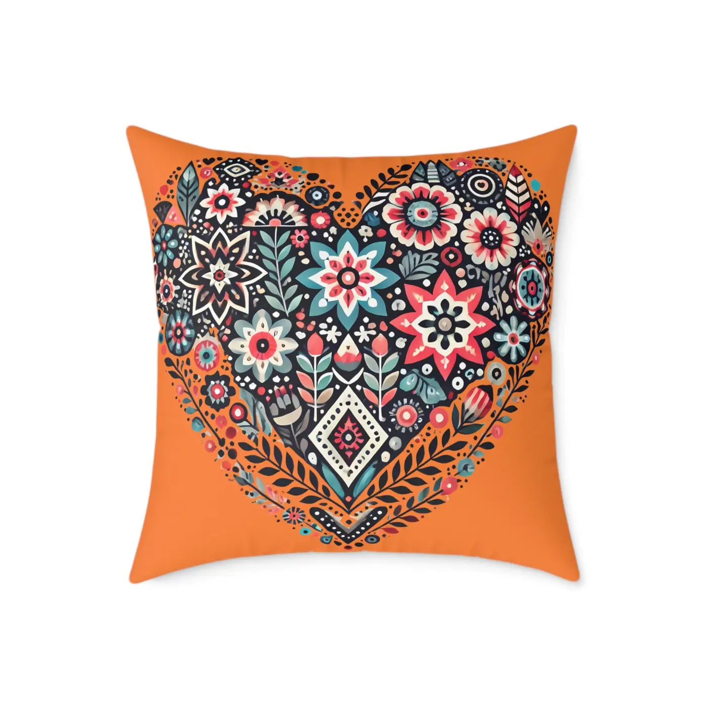 Vibrant Pillow Decor - Boho Heart Square Poly Canvas - DipaliZ