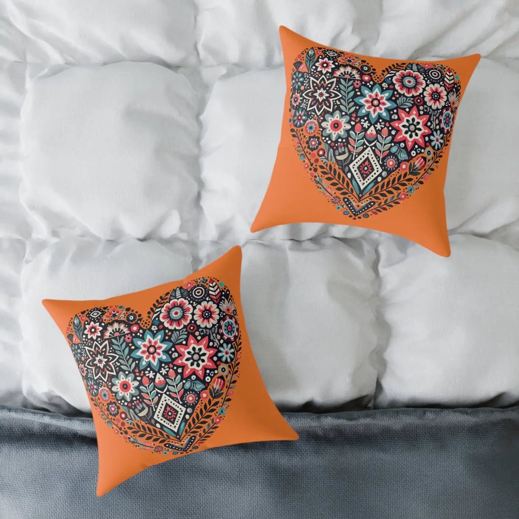 Vibrant Pillow Decor - Boho Heart Square Poly Canvas - DipaliZ
