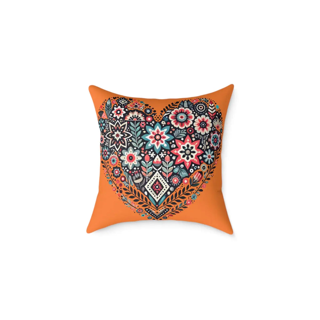 Vibrant Pillow Decor - Boho Heart Square Poly Canvas - DipaliZ