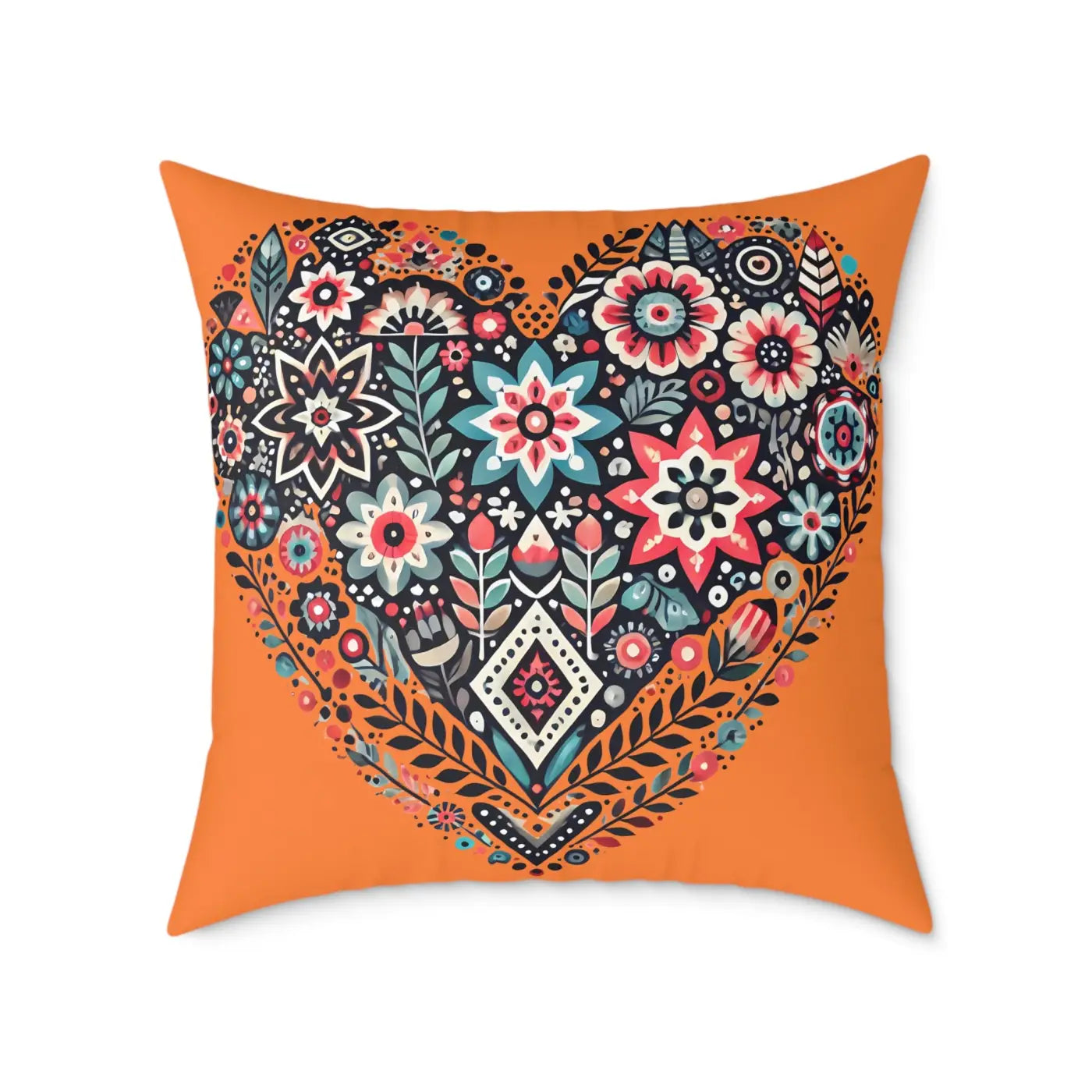 Vibrant Pillow Decor - Boho Heart Square Poly Canvas - DipaliZ