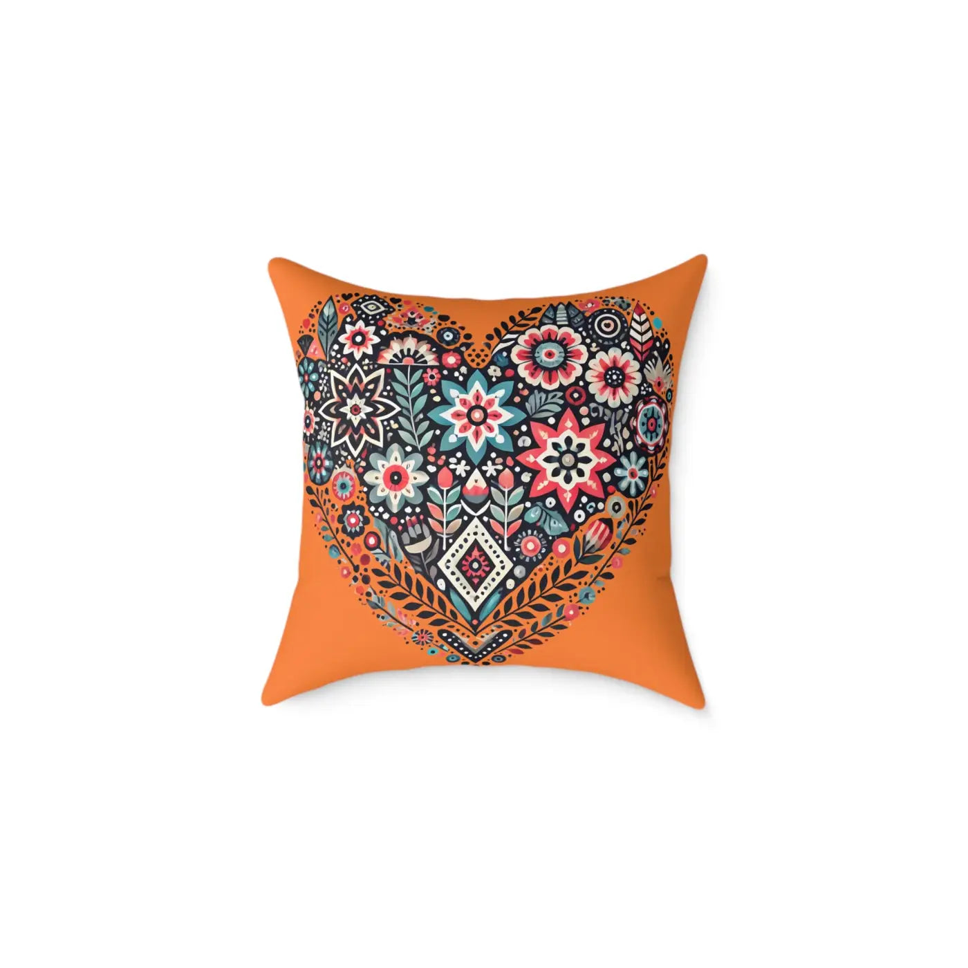 Vibrant Pillow Decor - Boho Heart Square Poly Canvas - DipaliZ
