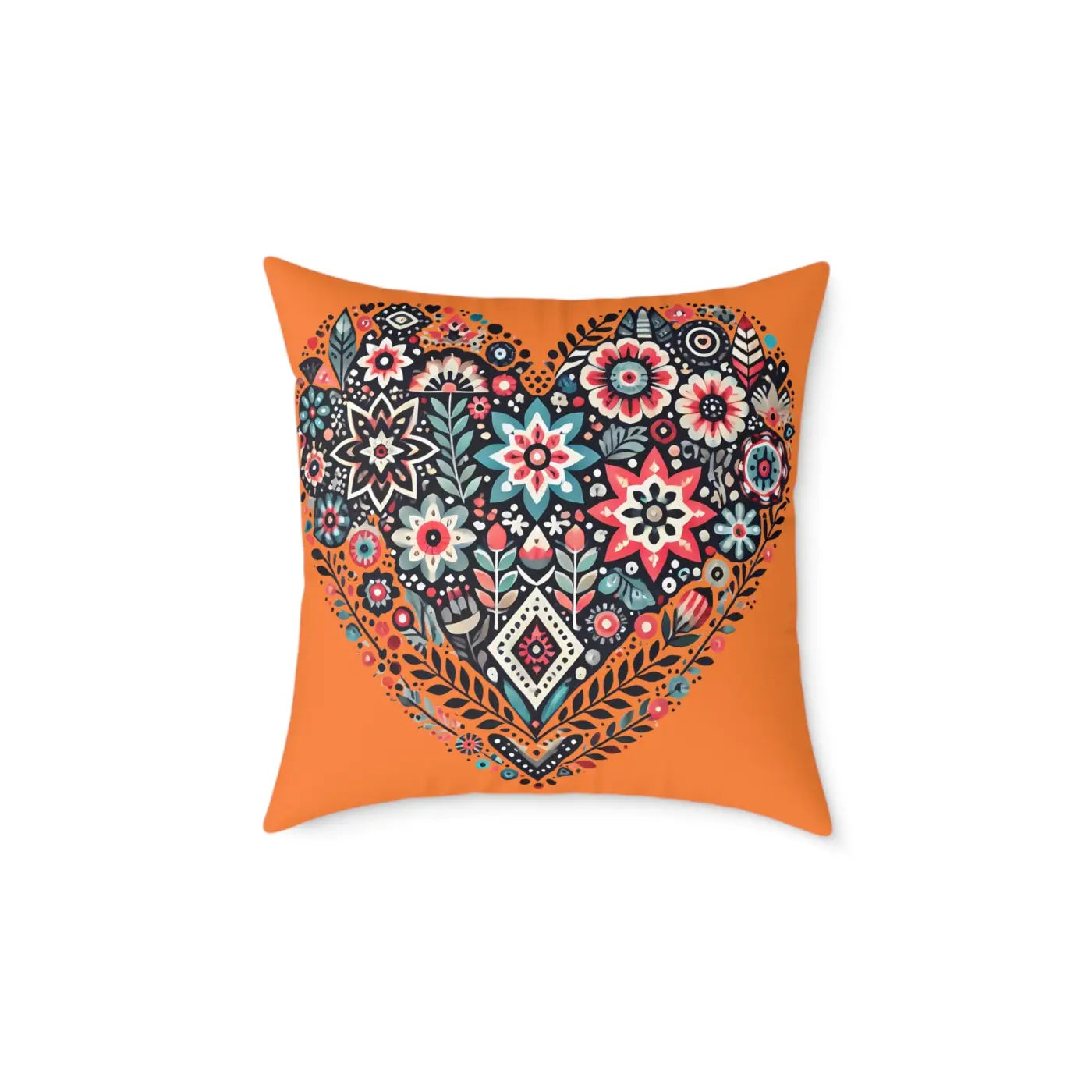 Vibrant Pillow Decor - Boho Heart Square Poly Canvas - DipaliZ