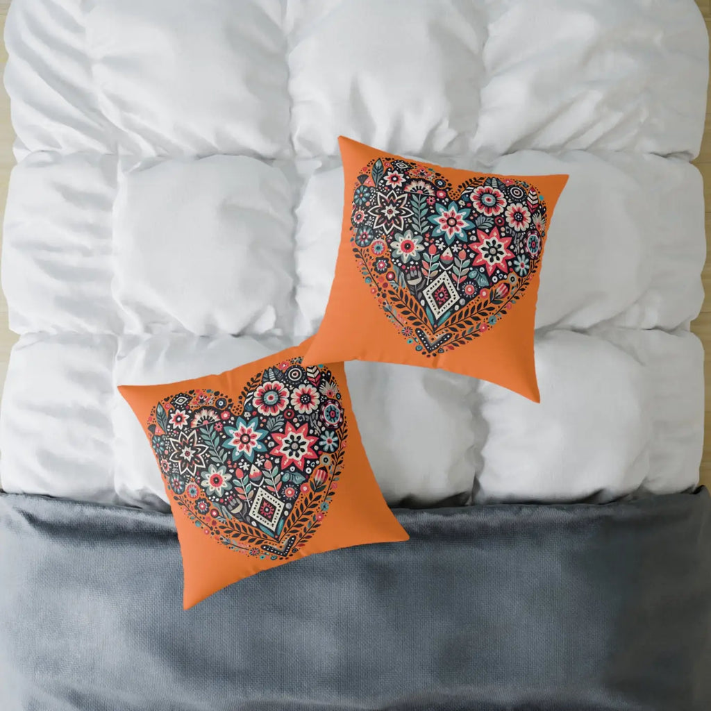 Vibrant Pillow Decor - Boho Heart Square Poly Canvas - DipaliZ