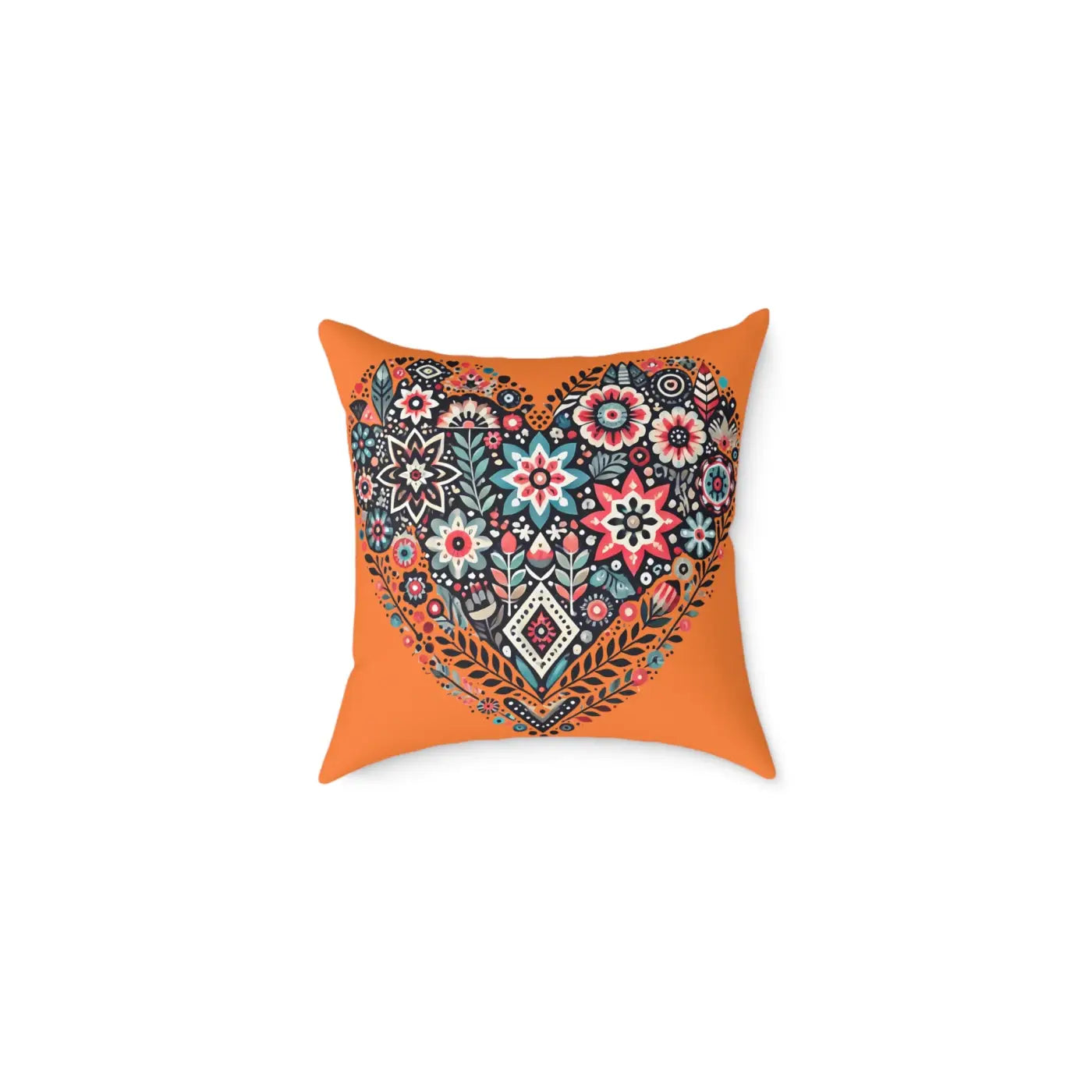 Vibrant Pillow Decor - Boho Heart Square Poly Canvas - DipaliZ