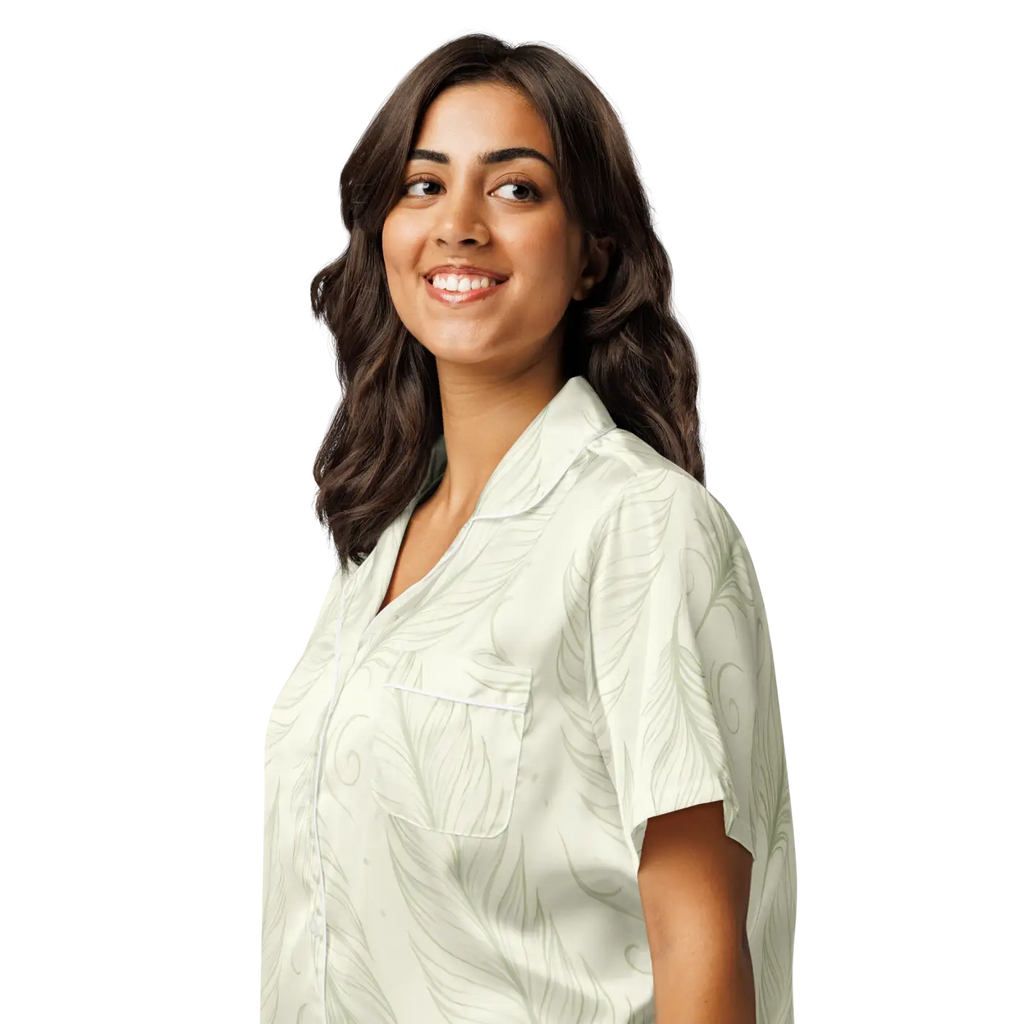 Boho Feathers Short Sleeve Pajama Top - Breezy Lounge - DipaliZ
