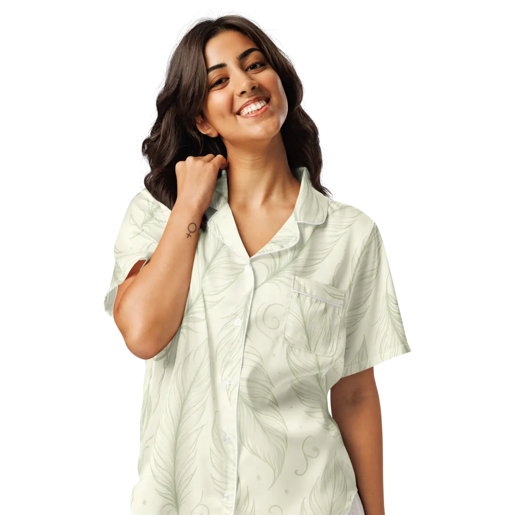 Boho Feathers Short Sleeve Pajama Top - Breezy Lounge - DipaliZ