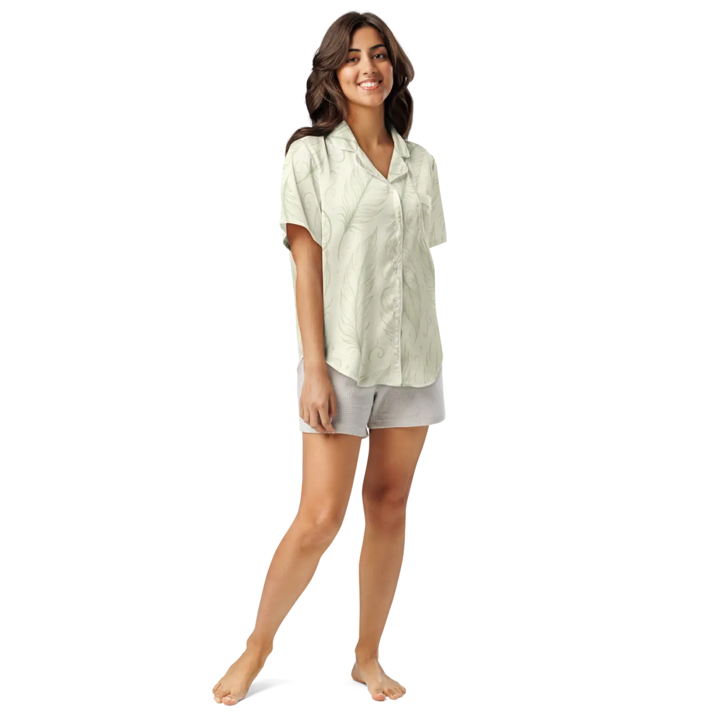 Boho Feathers Short Sleeve Pajama Top - Breezy Lounge - DipaliZ