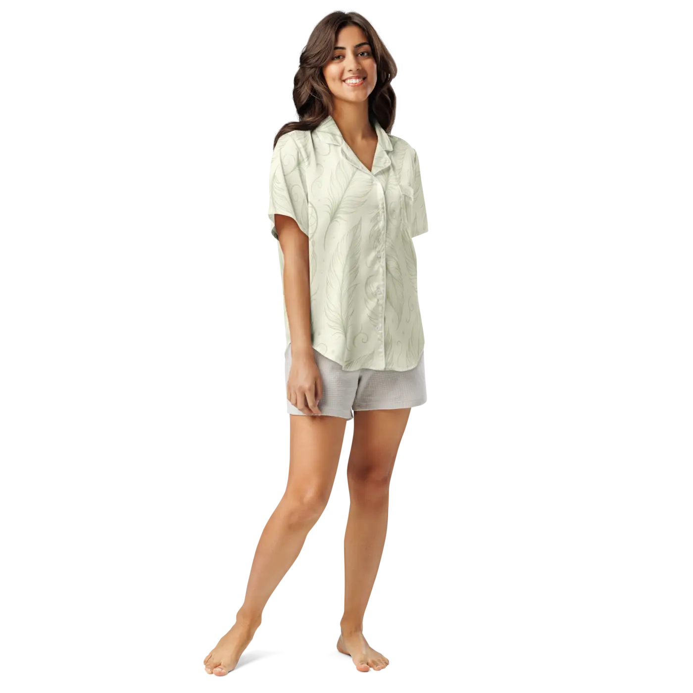 Boho Feathers Short Sleeve Pajama Top - Breezy Lounge - DipaliZ