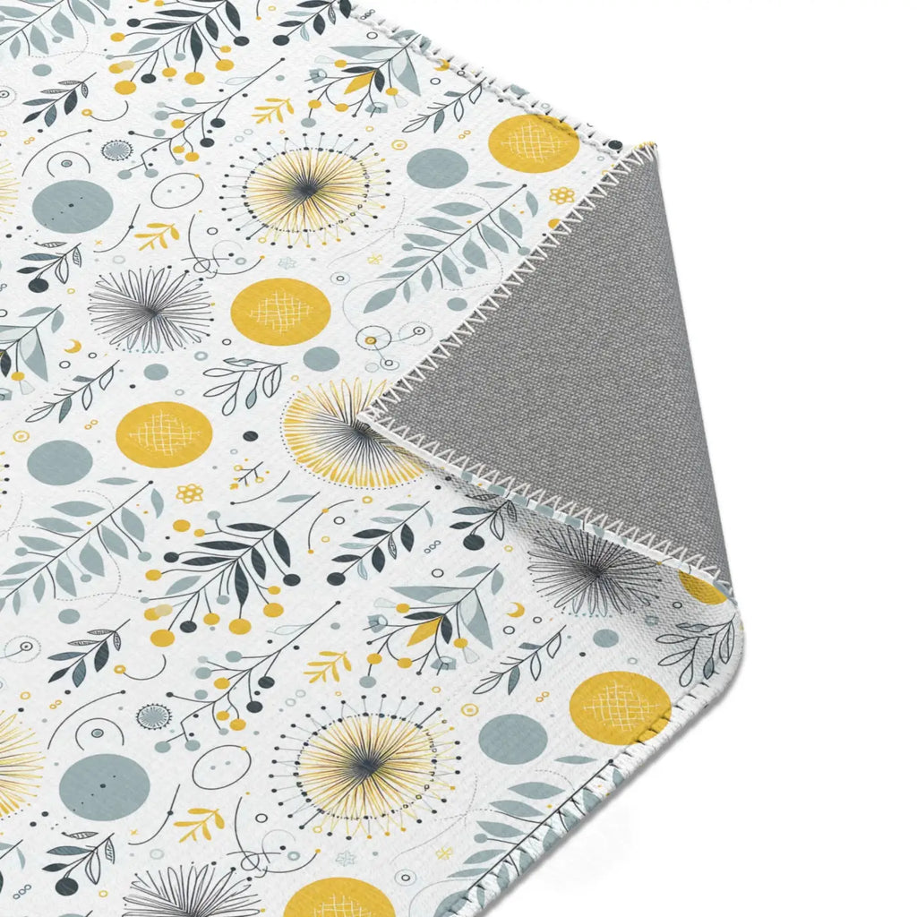 Bright Boho Floral Yellow Area Rug - Grey Accent Design - DipaliZ