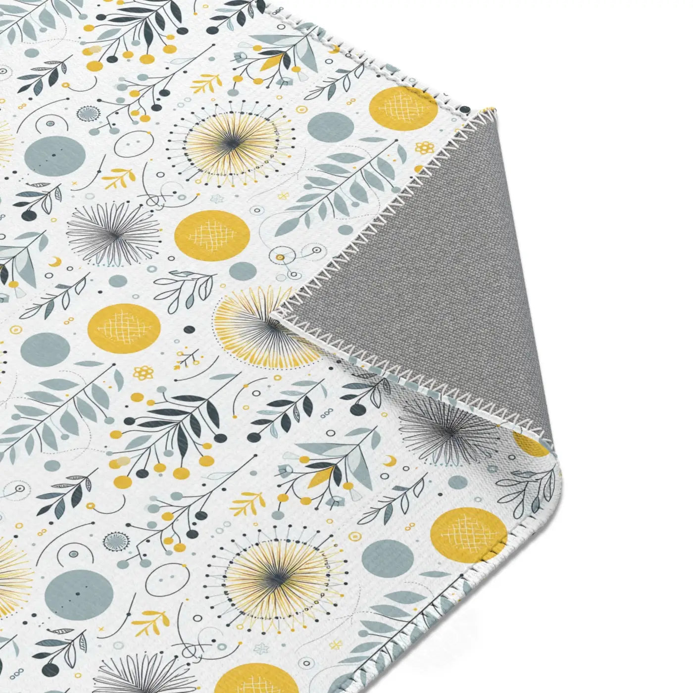 Bright Boho Floral Yellow Area Rug - Grey Accent Design - DipaliZ