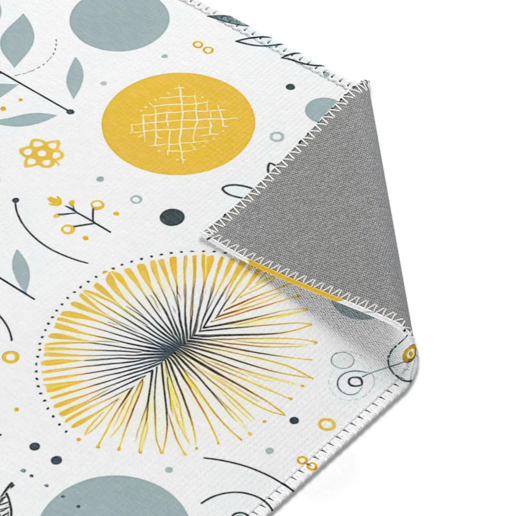 Bright Boho Floral Yellow Area Rug - Grey Accent Design - DipaliZ