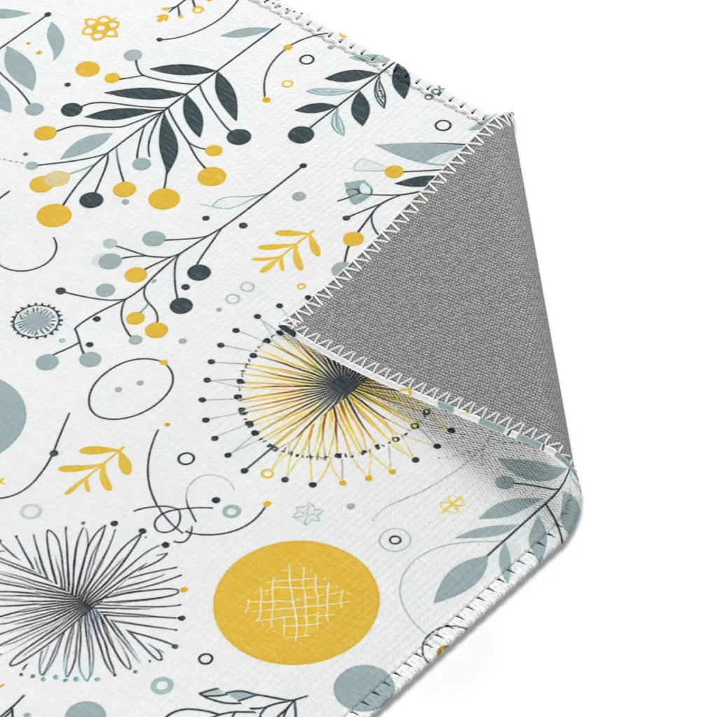 Bright Boho Floral Yellow Area Rug - Grey Accent Design - DipaliZ