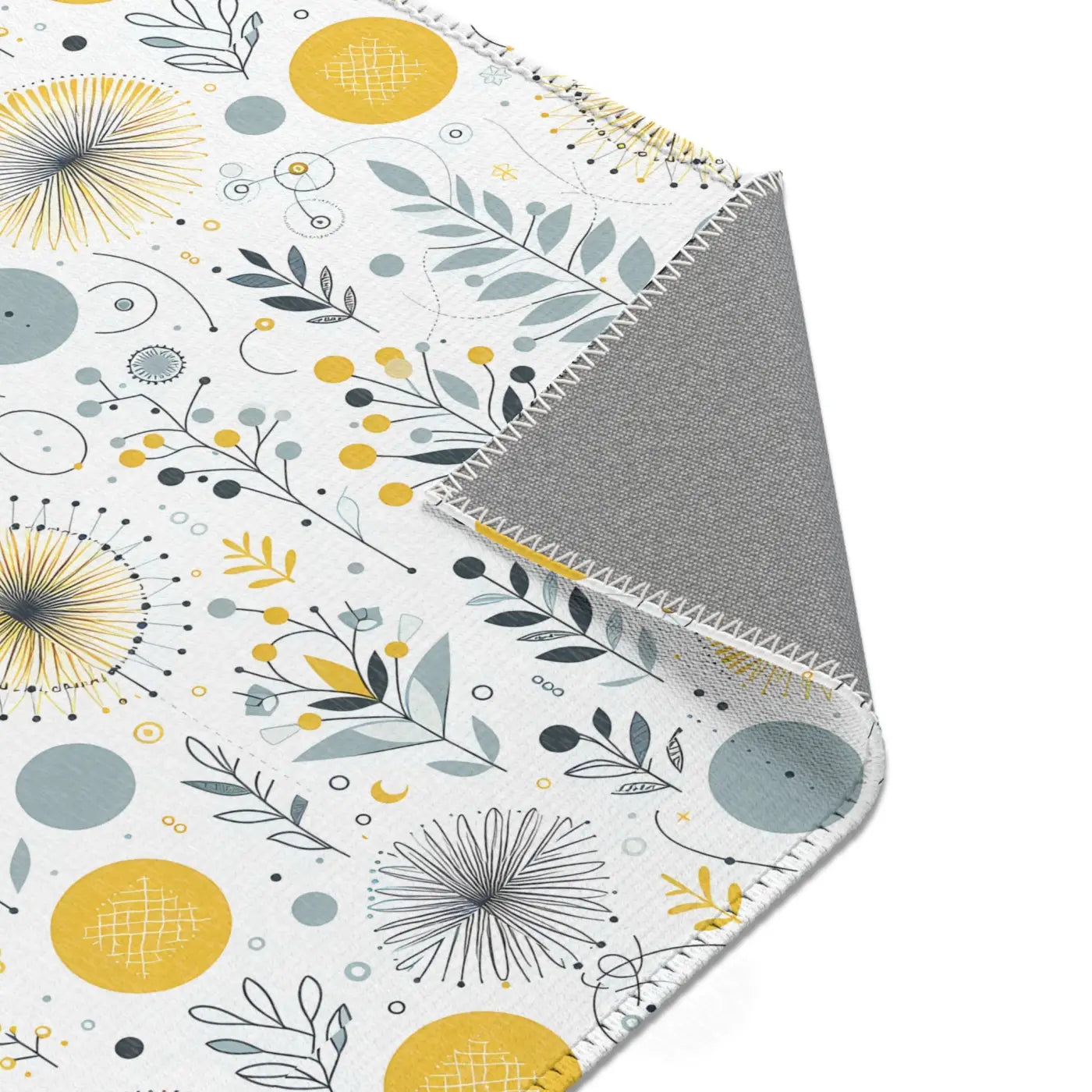 Bright Boho Floral Yellow Area Rug - Grey Accent Design - DipaliZ