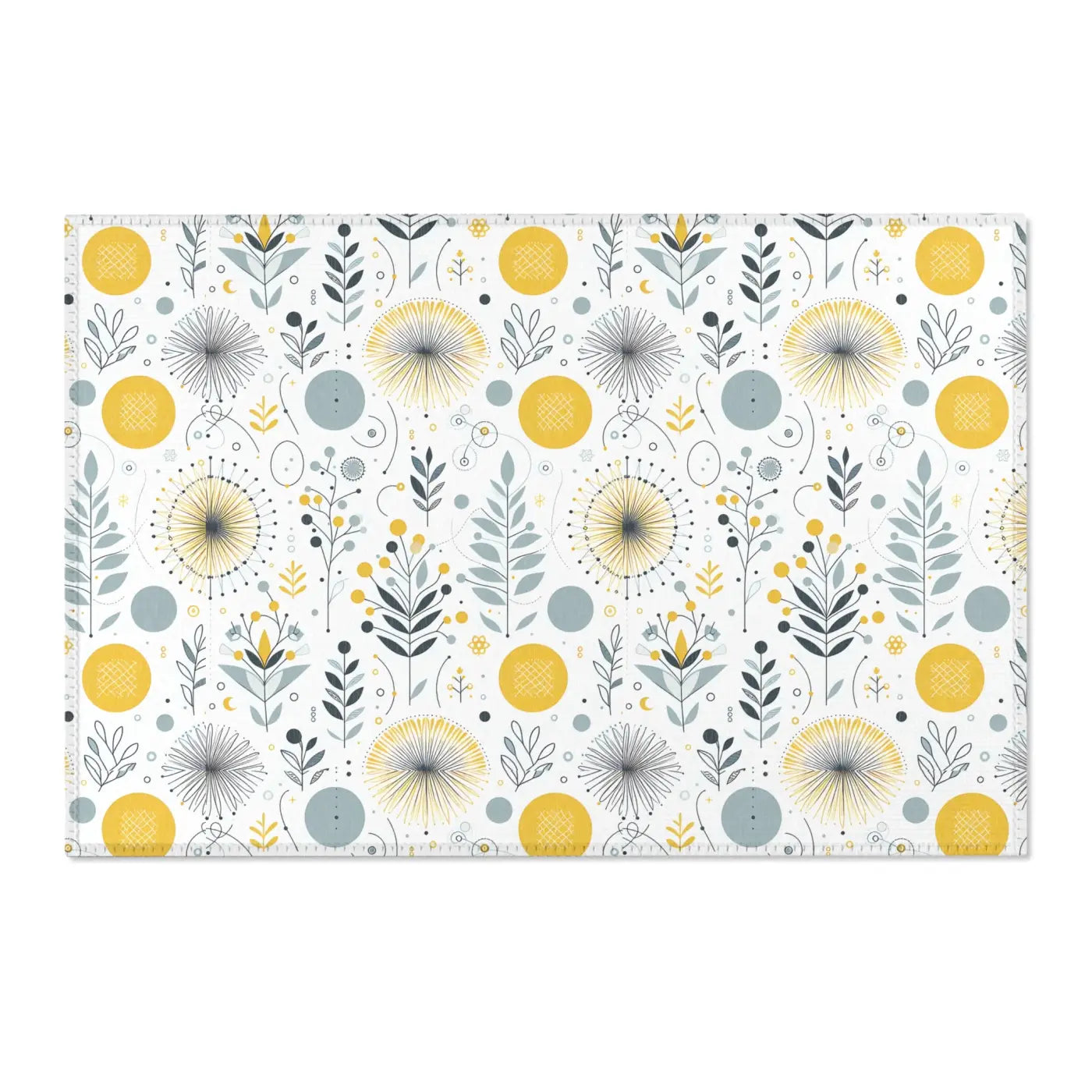 Bright Boho Floral Yellow Area Rug - Grey Accent Design - DipaliZ