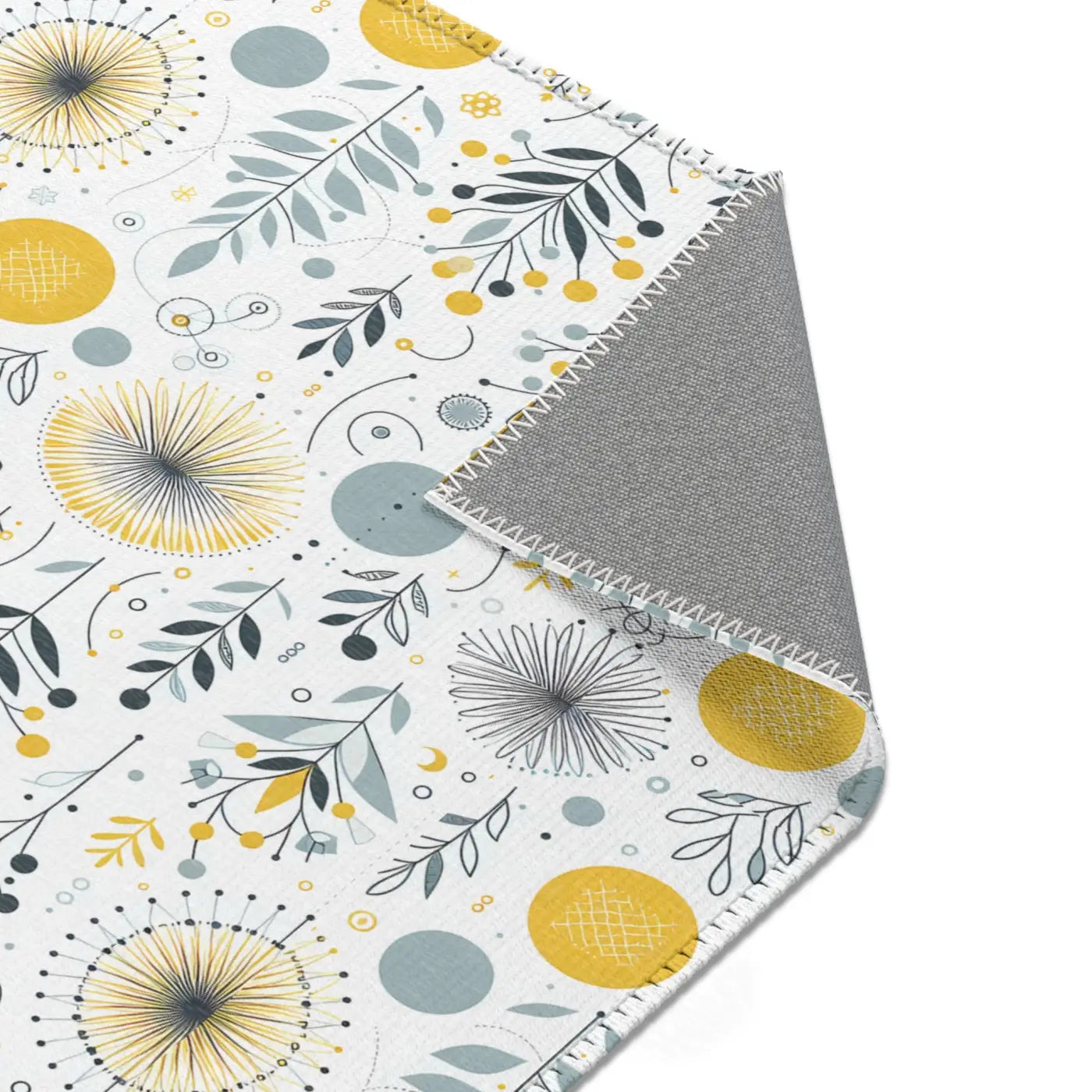 Bright Boho Floral Yellow Area Rug - Grey Accent Design - DipaliZ