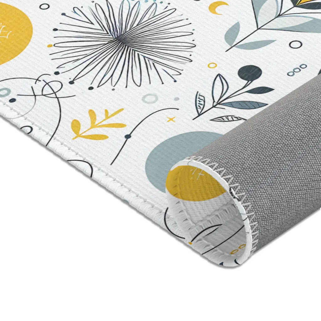 Bright Boho Floral Yellow Area Rug - Grey Accent Design - DipaliZ