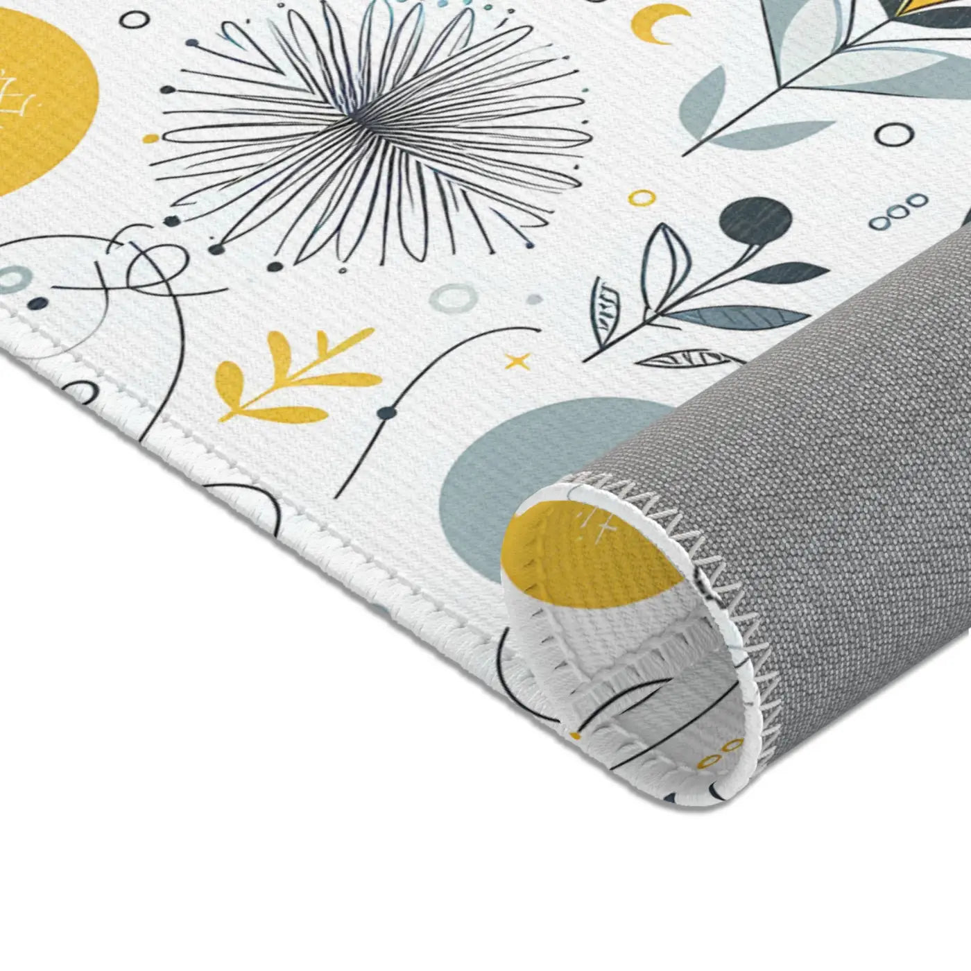 Bright Boho Floral Yellow Area Rug - Grey Accent Design - DipaliZ